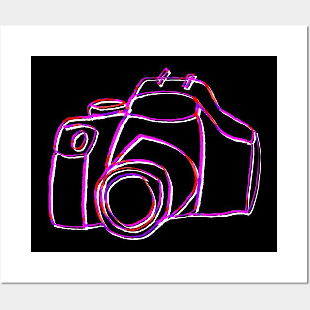 Minimal Pink Camera Line Art Wall Art by badlydrawnbabe